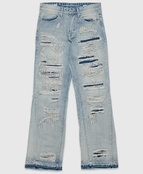Heavy Destroyed Relaxed Flare Denim