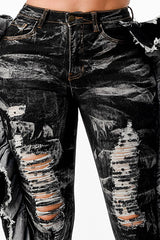 Acid Washed Butterfly Ruffle Skinny Jeans