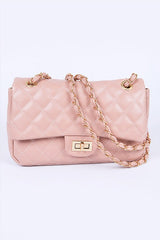 Quilted Turn Lock Convertible Shoulder Bag