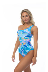 WAVE PRINTED ONE SHOULDER ONE PIECE SWIMSUIT