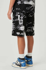 Allover Hand Doodling Puff Print Shorts