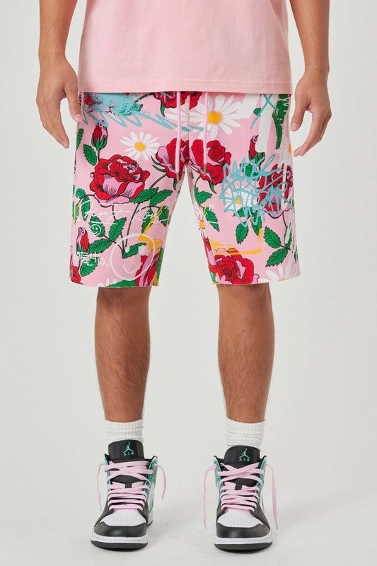 All Over Rose Bloom Print Shorts