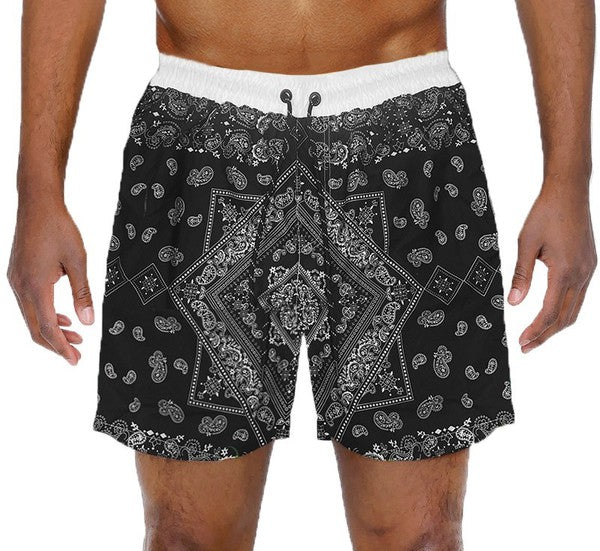 Paisley Bandana Print Swim Trunks Board Shorts