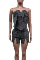 WOMEN FASHION DENIM TWO PIECE SET