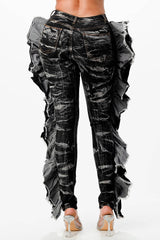 Acid Washed Butterfly Ruffle Skinny Jeans