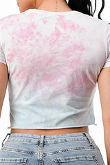 Tie Dye Cut Crop Tank Top Pink Foil Print