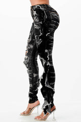 Acid Washed Butterfly Ruffle Skinny Jeans