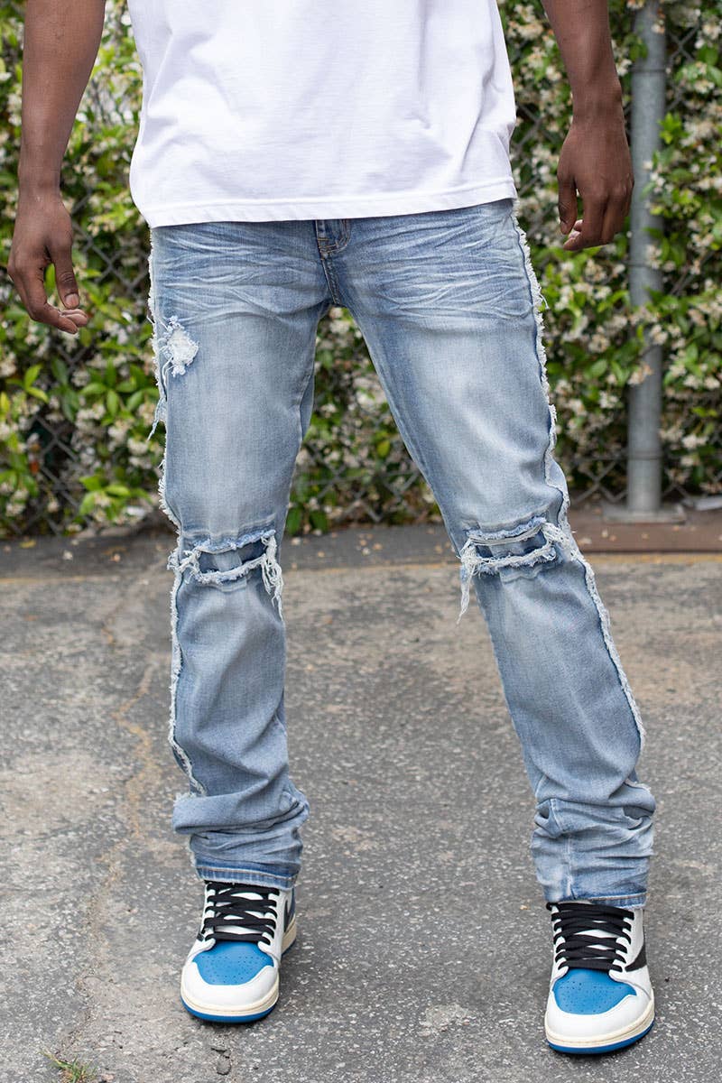 Stacked Fit Raw Edge Denim Jeans