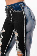 Two Tone Back Dye Ripped Skinny Jeans