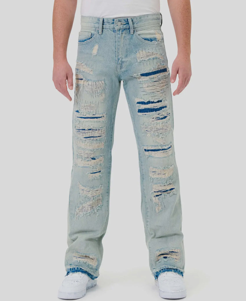 Heavy Destroyed Relaxed Flare Denim