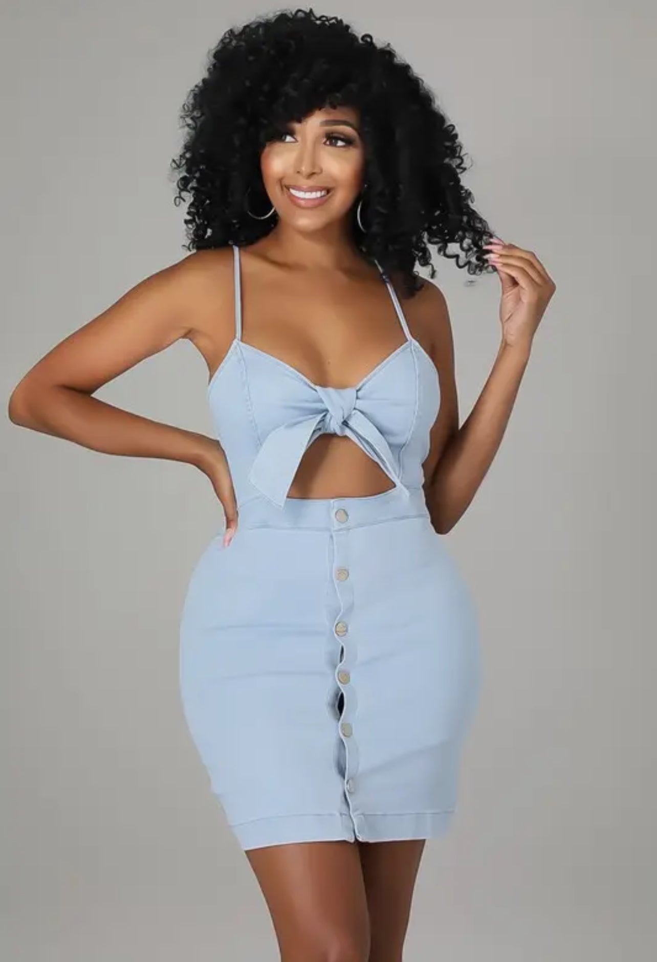 Bow tie Denim dress Bfame Boutique Bow tie Denim dress Bfame Boutique