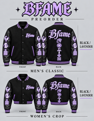 Black / Lavender — BFame men's classic and women's crop, front and back