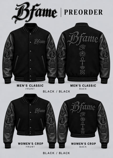 Black / Black — BFame men's classic and women's crop, front and back