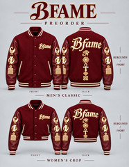 Burgundy / Ivory — BFame men's classic and women's crop, front and back