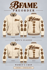 Cream / Chocolate — BFame men's classic and women's crop, front and back