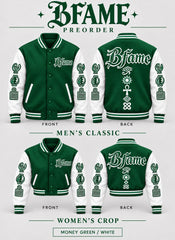 Money Green / White — BFame men's classic and women's crop, front and back