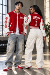 BFame red-white men's classic and women's crop modeled