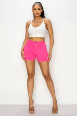 Pink HIGH WAISTED SUPER-STRETCH WOMEN'S COLORED SHORTS